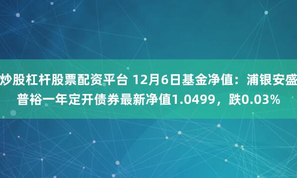 炒股杠杆股票配资平台 12月6日基金净值：浦银安盛普裕一年定开债券最新净值1.0499，跌0.03%