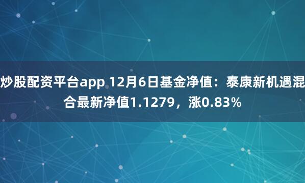 炒股配资平台app 12月6日基金净值：泰康新机遇混合最新净值1.1279，涨0.83%