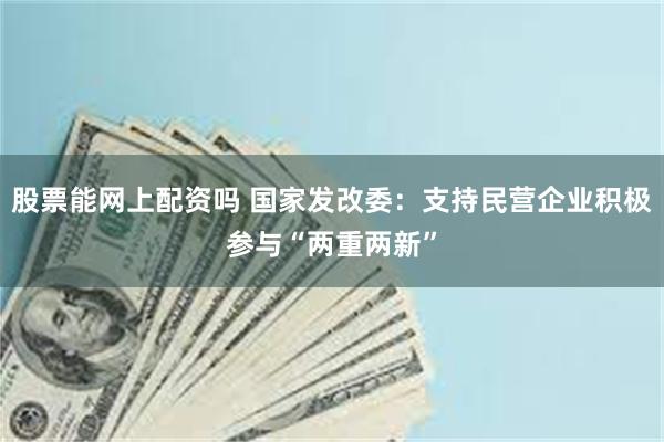 股票能网上配资吗 国家发改委：支持民营企业积极参与“两重两新”