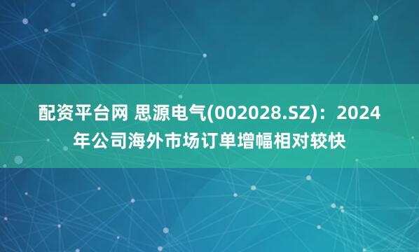 配资平台网 思源电气(002028.SZ)：2024年公司海外市场订单增幅相对较快